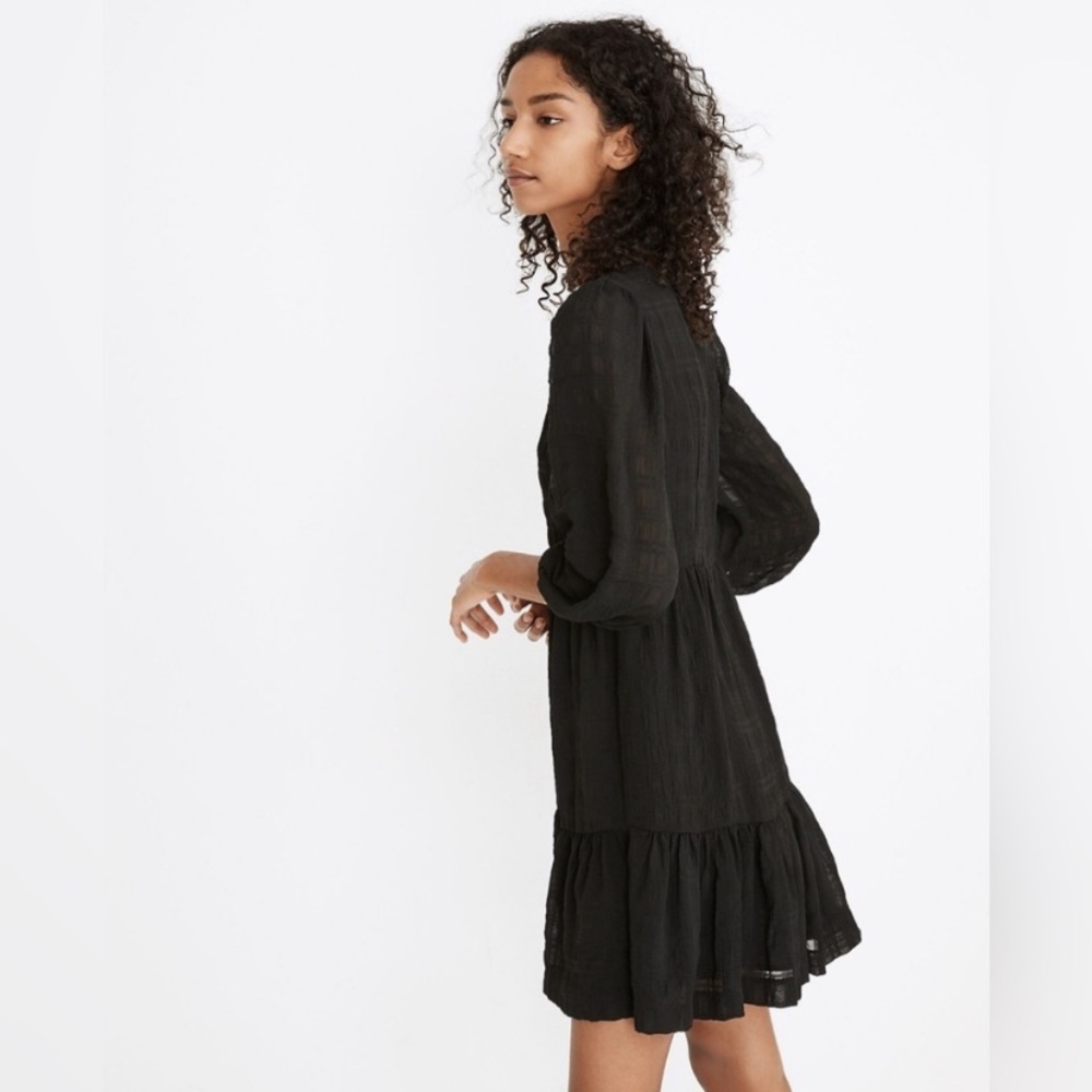 Madewell Puff Sleeve Ruffle Hem Mini Dress Black Style #MC329 - Picture 4 of 9